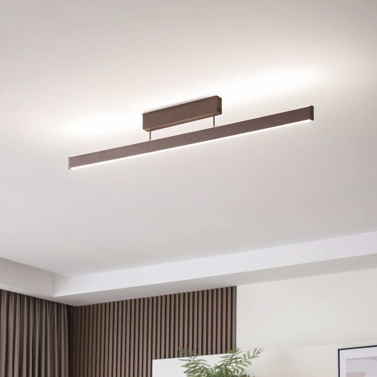 Smart LED-taklampe Mylosh CCT dimbar brun 110 cm forfra