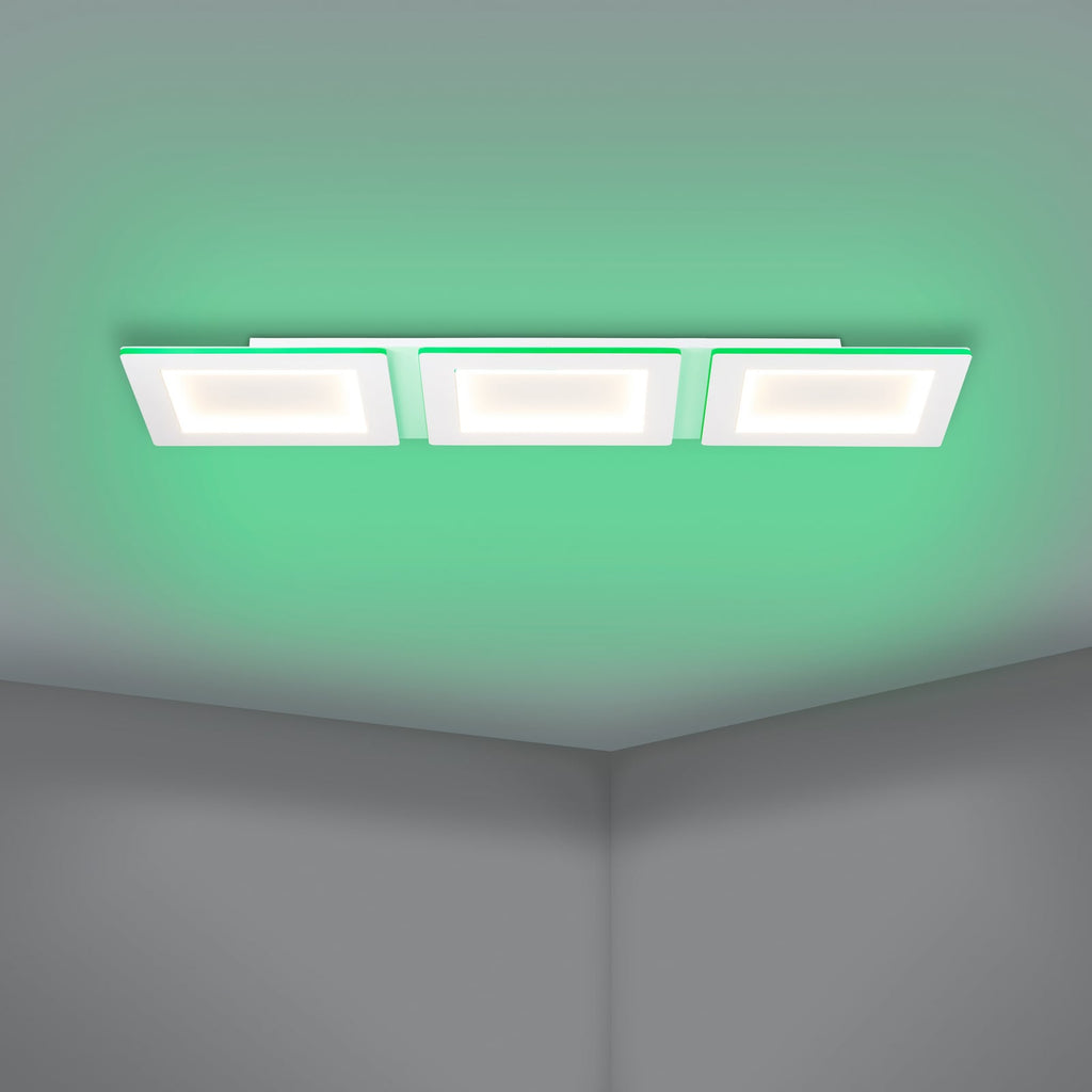 Smart LED-taklampe Padrogiano-Z 3-lys RGB CCT 120x30 cm utsnitt av metallramme