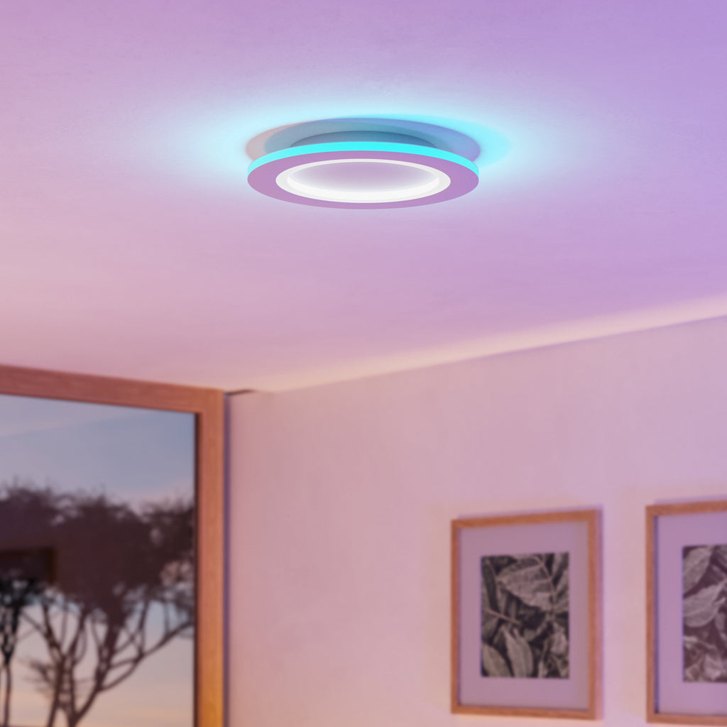 Smart LED-taklampe Padrogiano-Z RGB CCT dimbar Ø60 cm hvit montert