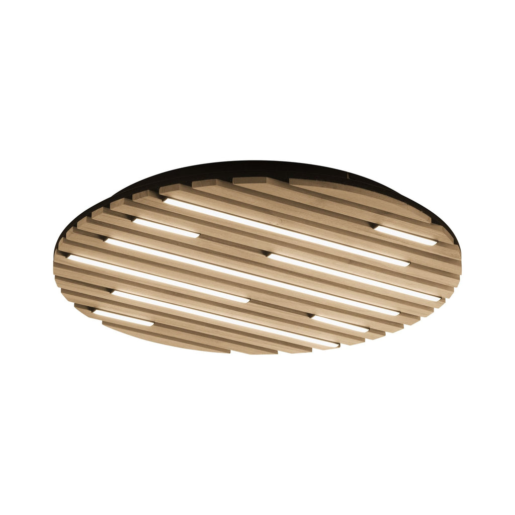 Smart LED taklampe Q-Akustik tre/svart dimbar Ø60 cm detalj trepanel