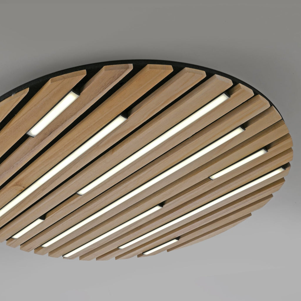 Smart LED taklampe Q-Akustik tre/svart dimbar Ø60 cm lys i bruk