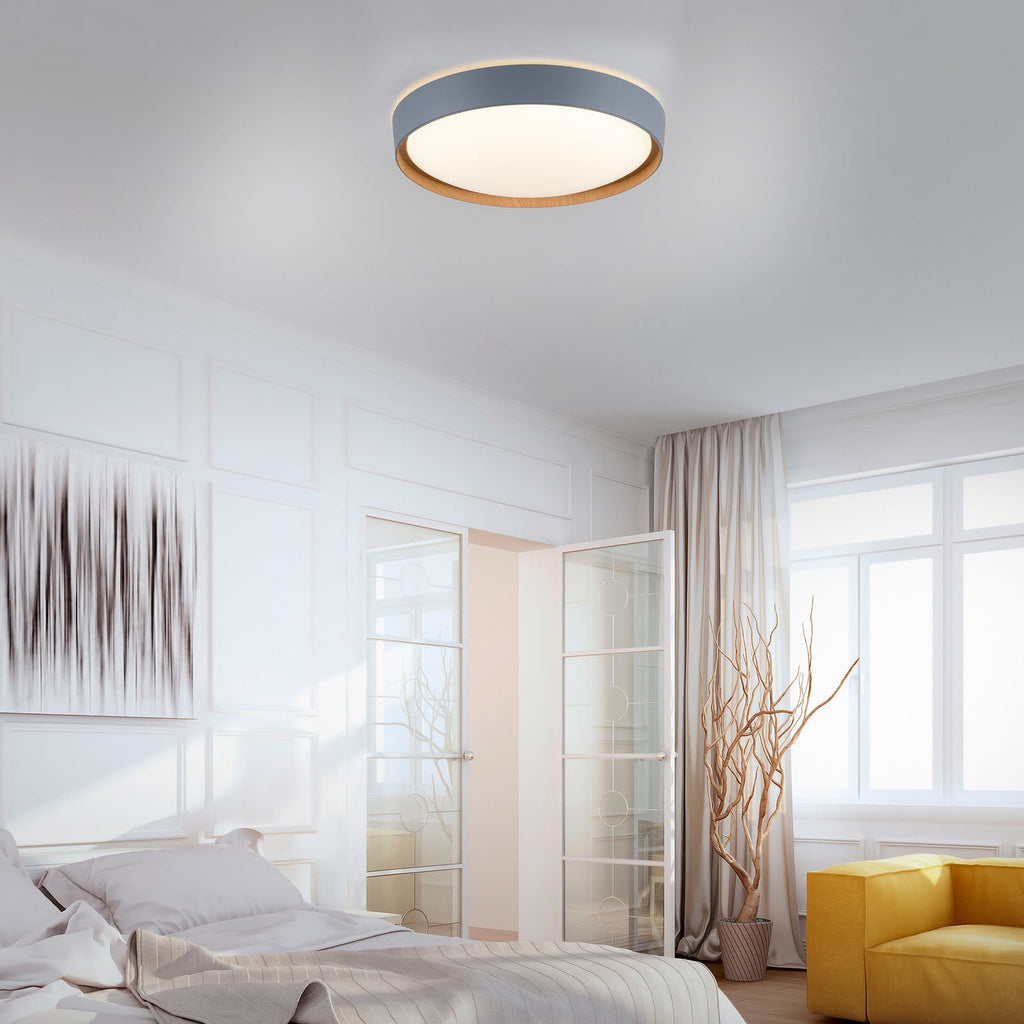 Smart LED-taklampe Q-EMILIA grå/tre Ø50 cm bakside