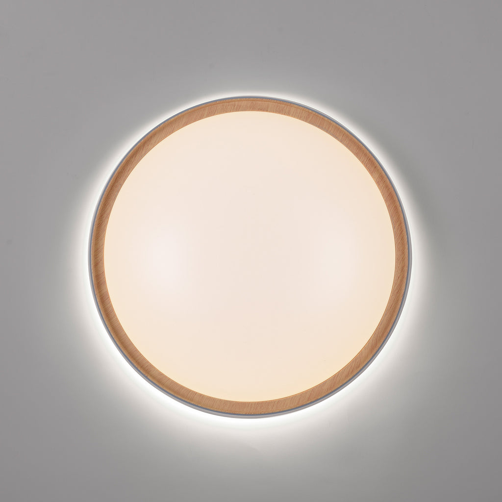 Smart LED-taklampe Q-EMILIA grå/tre montert i rom
