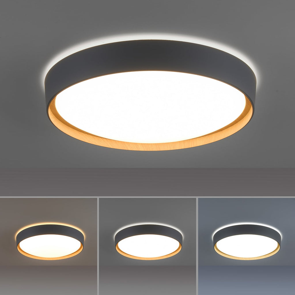 Smart LED-taklampe Q-EMILIA grå/tre fjernkontroll detalj