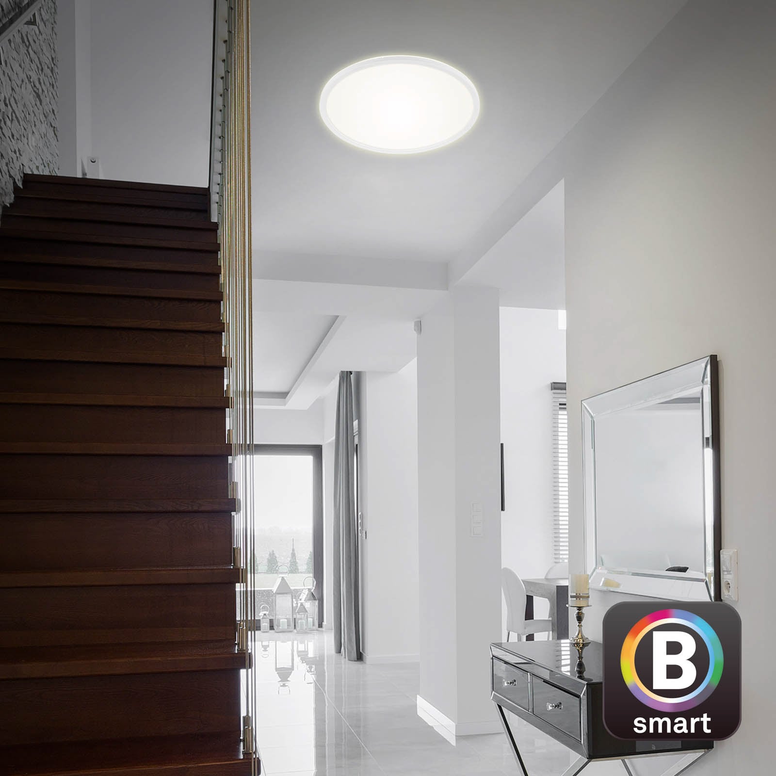 Smart LED-taklampe Slim S dimbar CCT hvit Ø45 cm bakside