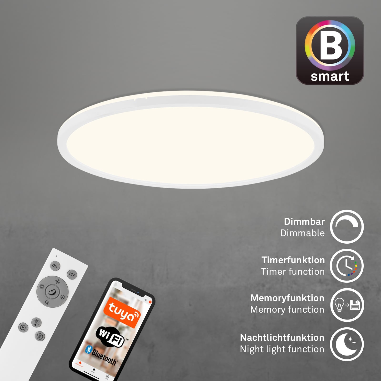 Smart LED-taklampe Slim S dimbar CCT hvit Ø45 cm nærbilde