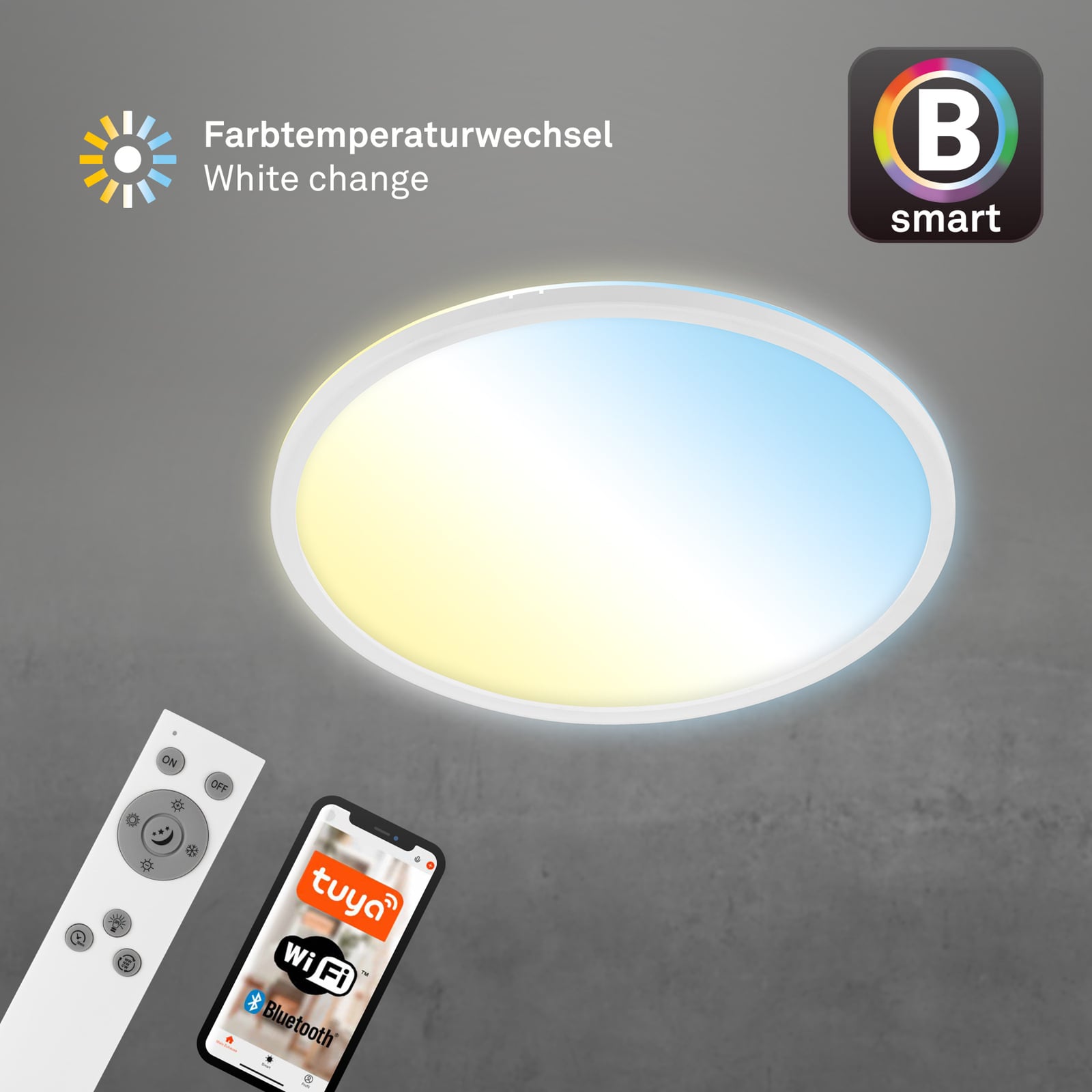 Smart LED-taklampe Slim S dimbar CCT hvit Ø45 cm fjernkontroll