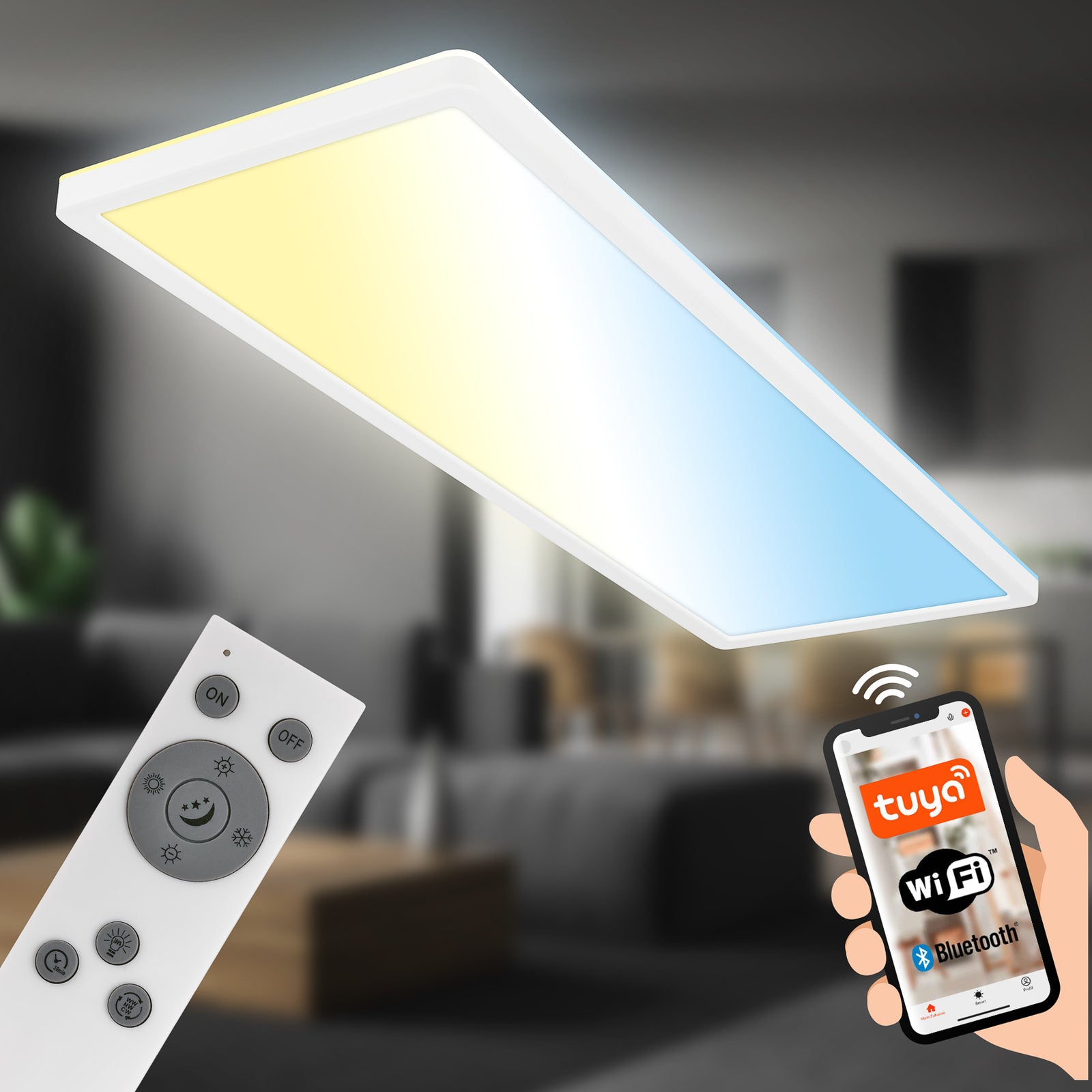 Detalj av Smart LED-taklampe Tava 58x20 cm CCT dimbar med fjernkontroll