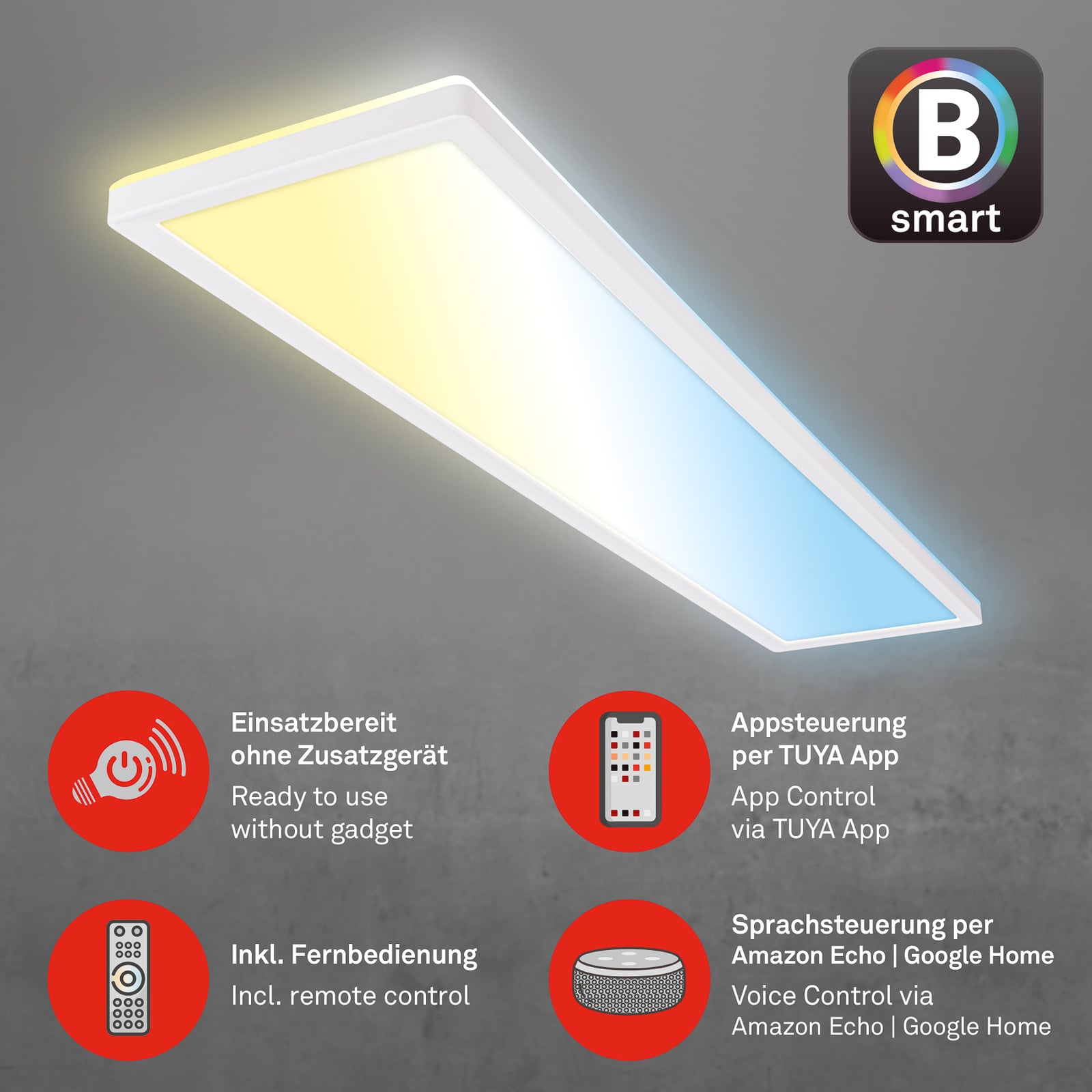 Smart LED taklampe Tava CCT dimbar hvit matt montert i tak