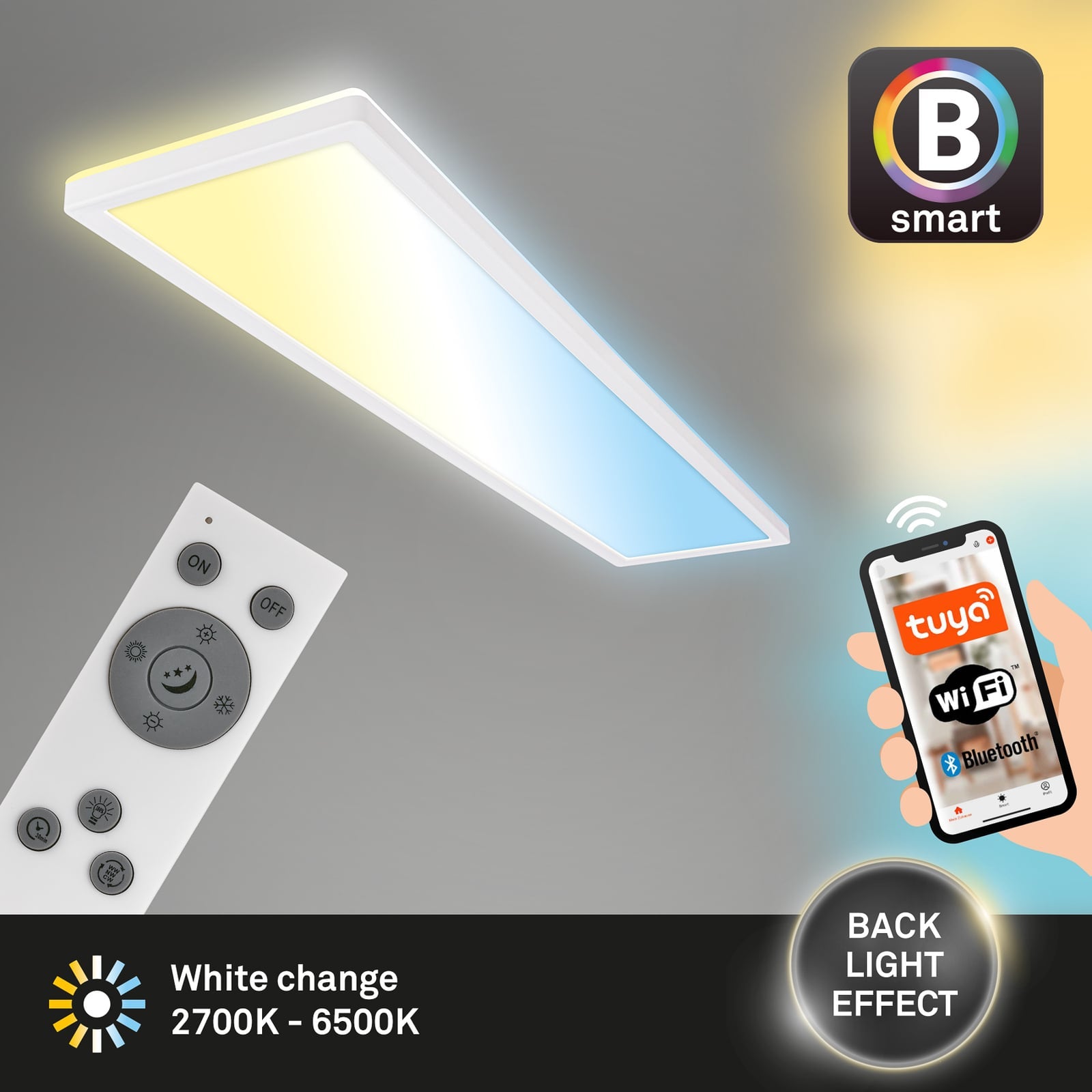Smart LED taklampe Tava CCT dimbar hvit matt sideprofil