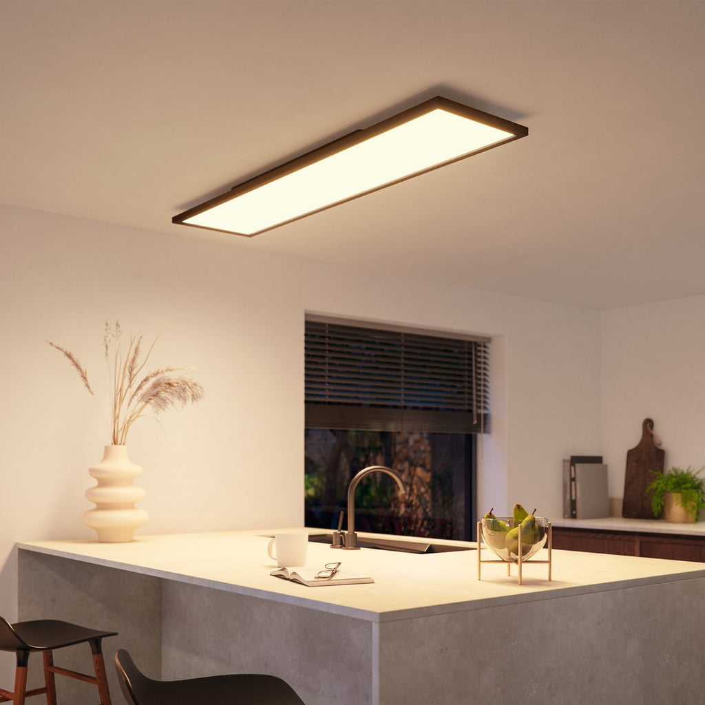 Smart LED-takpanel Aurelle svart 120x30 cm CCT dimbar forfra
