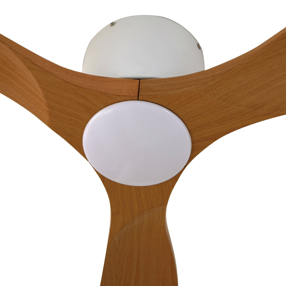 Nærbilde av LED-lys på Smart LED takvifte Moneno dimbar hvit/tre Ø131 cm CCT Tuya