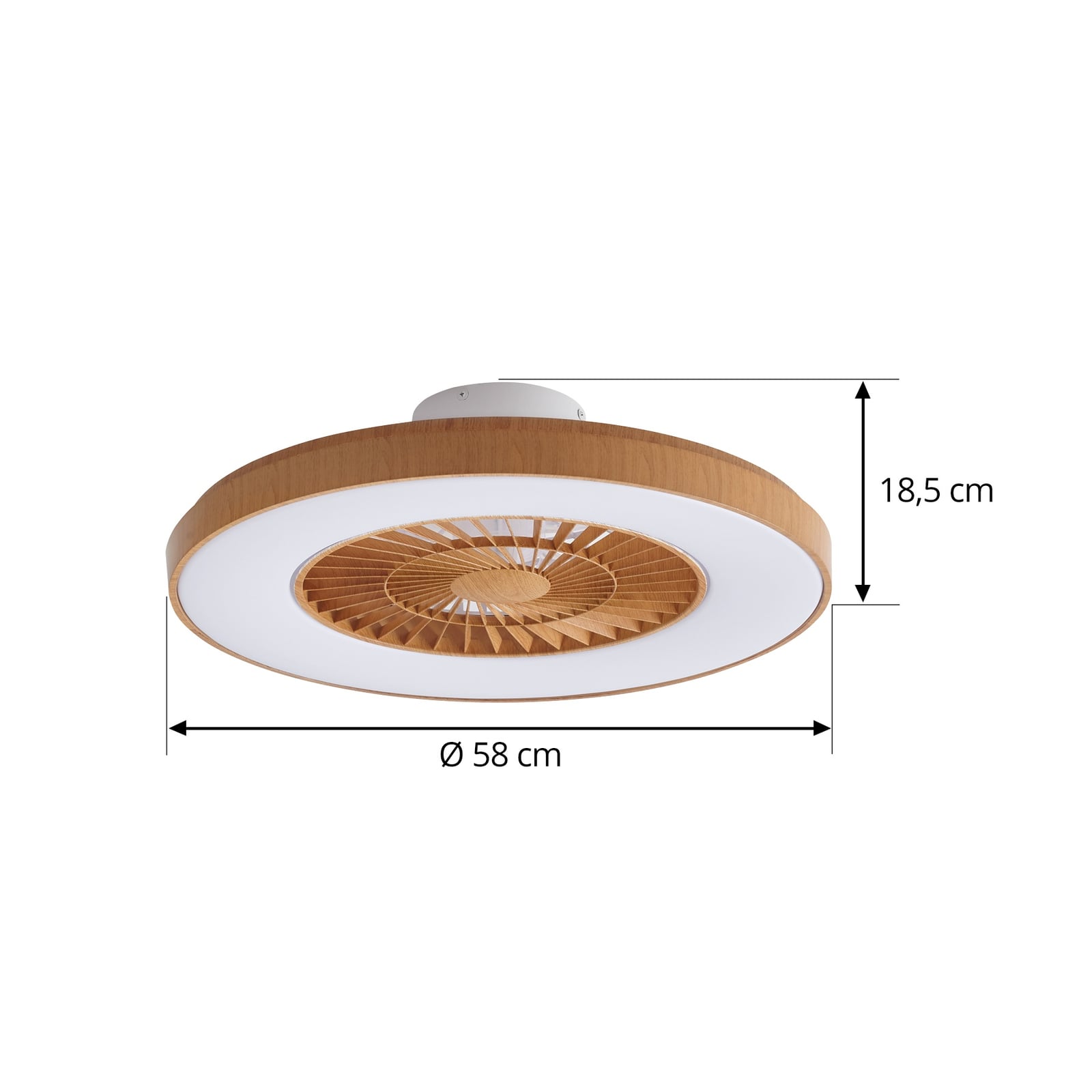 Nærbilde av LED-lys på Smart LED takvifte Teleo CCT Tuya Ø58 cm trefarget