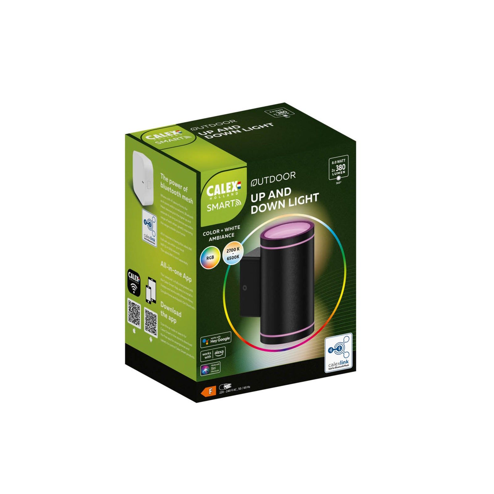 Smart LED utevegglampe opp/ned CCT RGB IP54 svart - Calex montert