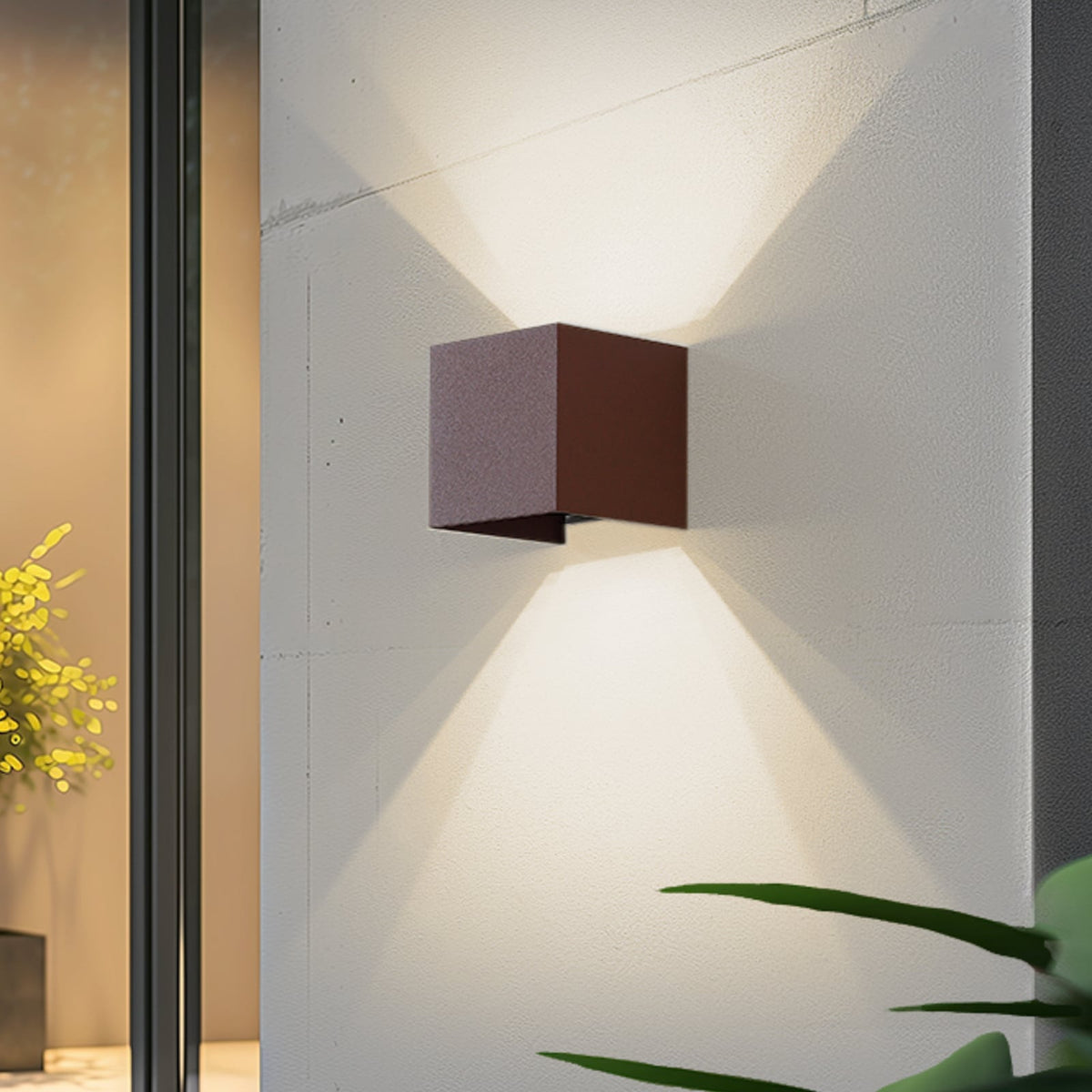 Smart LED utevegglampe Dara firkantet rustfarget CCT RGB IP54 forfra