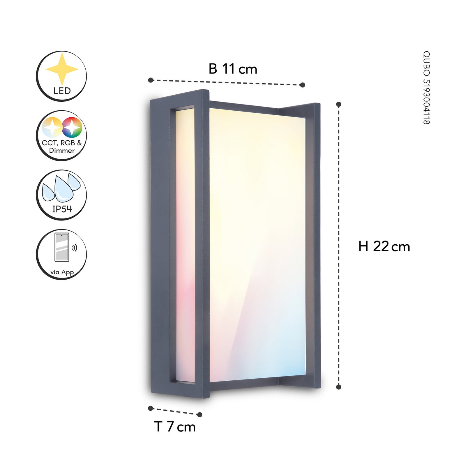 Smart LED utevegglampe Qubo RGBW antrasitt bakside