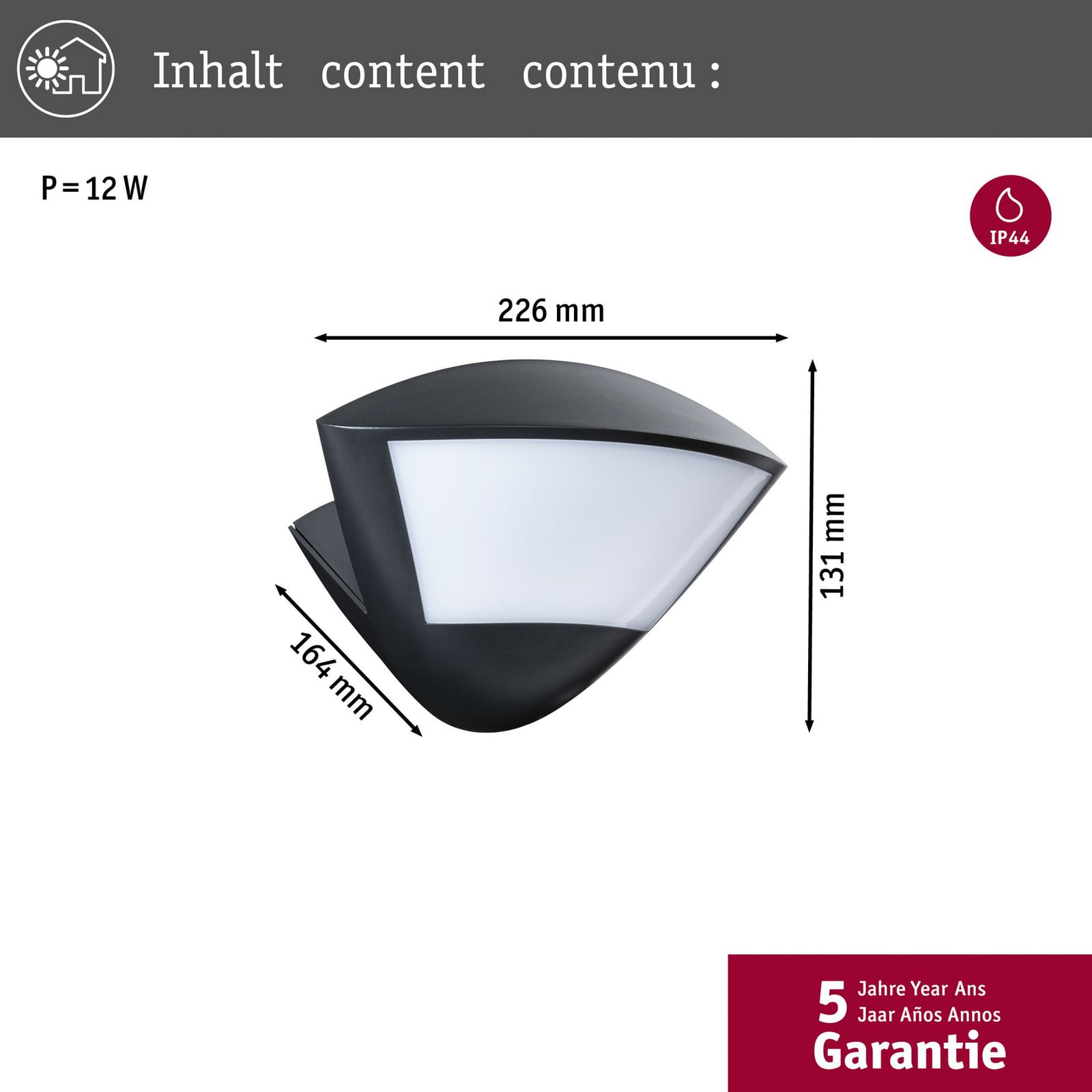Smart LED utevegglampe Skyla med bevegelsessensor antrasitt detalj