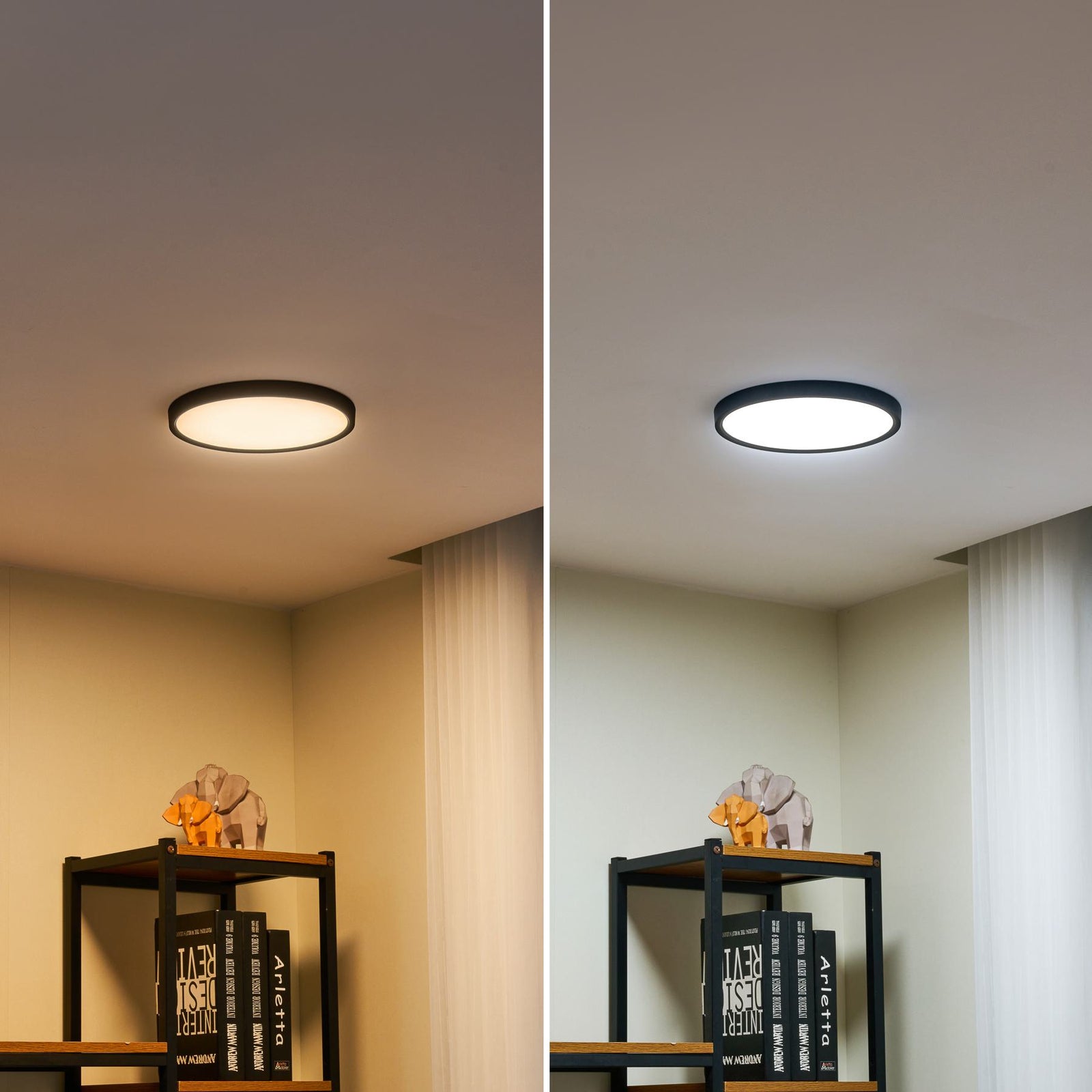 Smart taklampe Pravin LED Ø23 cm CCT dimbar svart i interiør