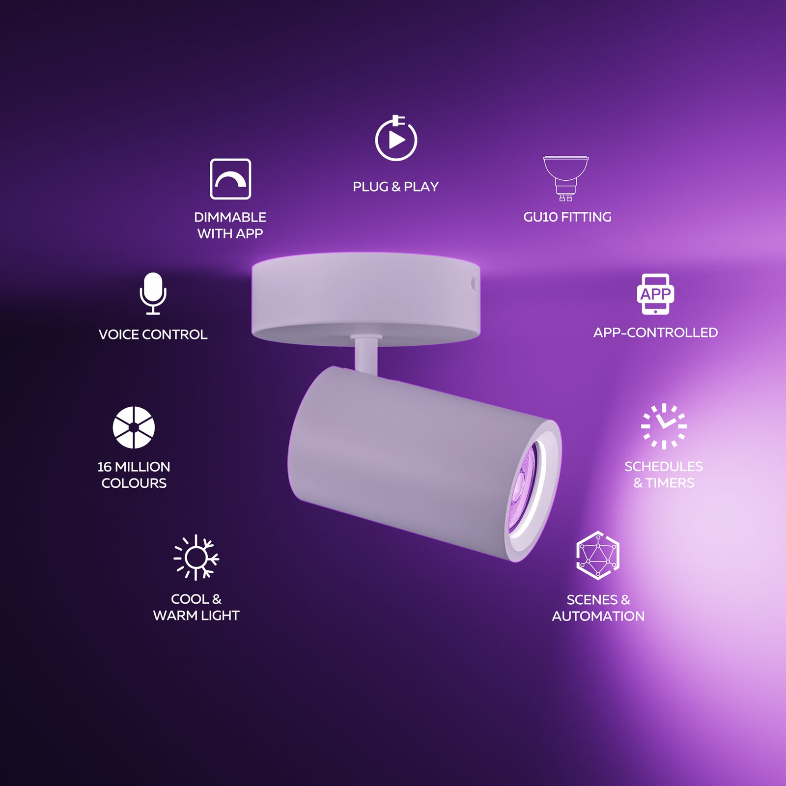 Smart takspot GU10 LED RGBW dimbar hvit Ø10 cm WiFi - Calex montert i tak