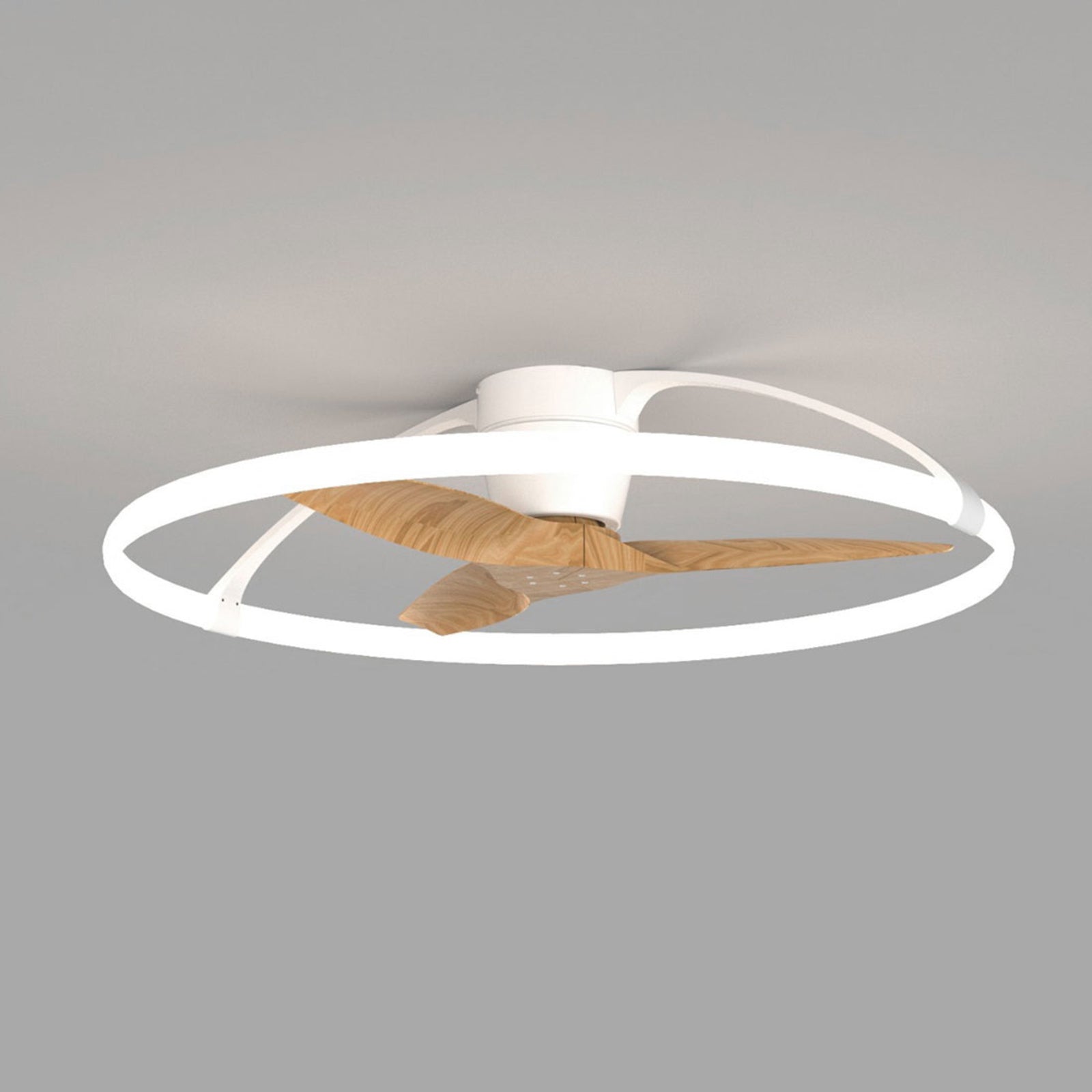 Smart takvifte Nepal LED Bluetooth hvit/bøk detalj av vifteblader