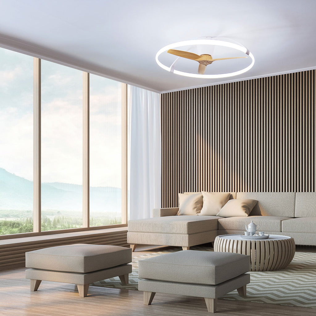 Smart takvifte Nepal LED Bluetooth hvit/bøk nærbilde av LED-lys