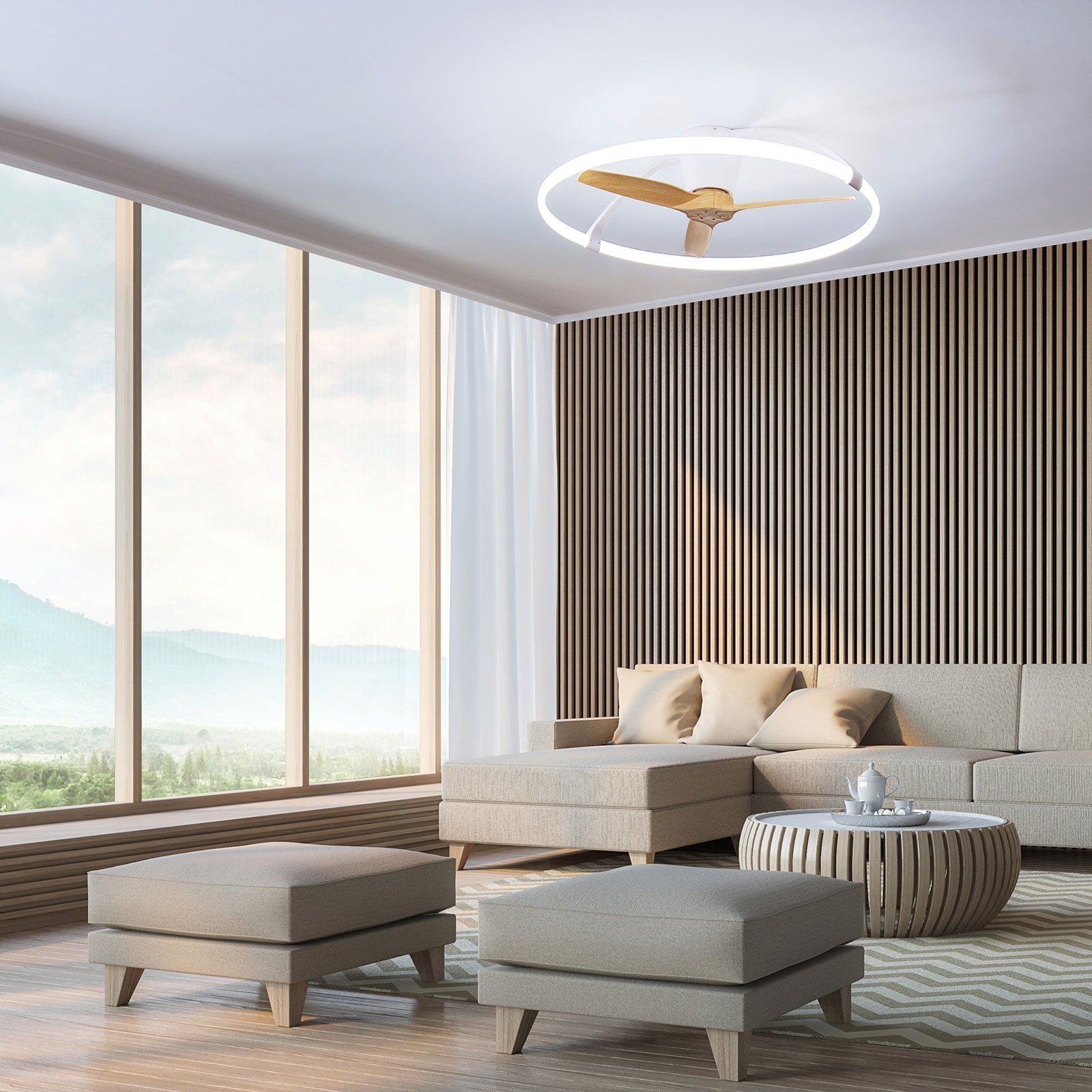 Smart takvifte Nepal LED Bluetooth hvit/bøk nærbilde av LED-lys