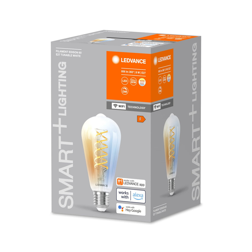 Smart WiFi LED-filamentpære Edison E27 8W CCT klar bakside