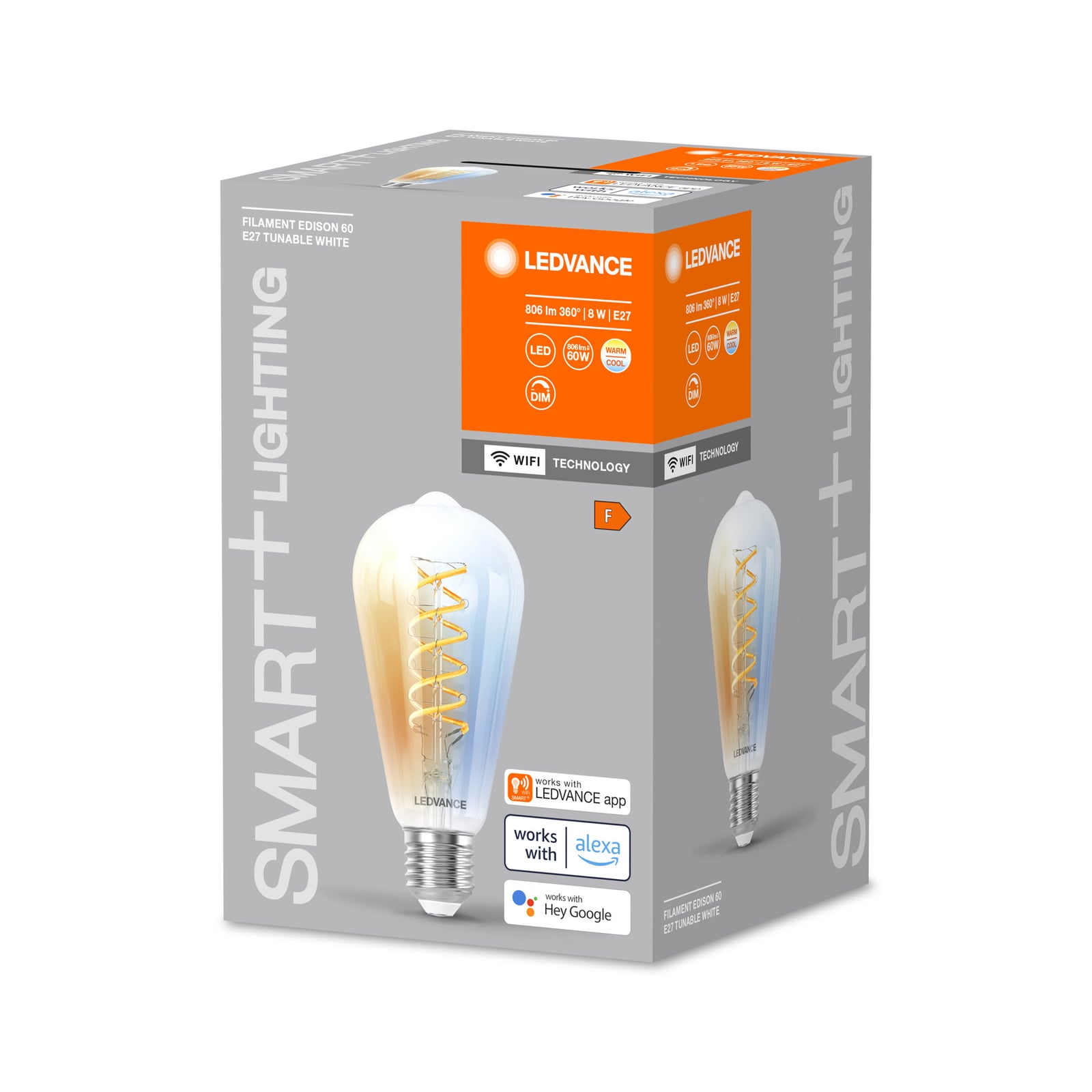 Smart WiFi LED-filamentpære Edison E27 8W CCT klar bakside