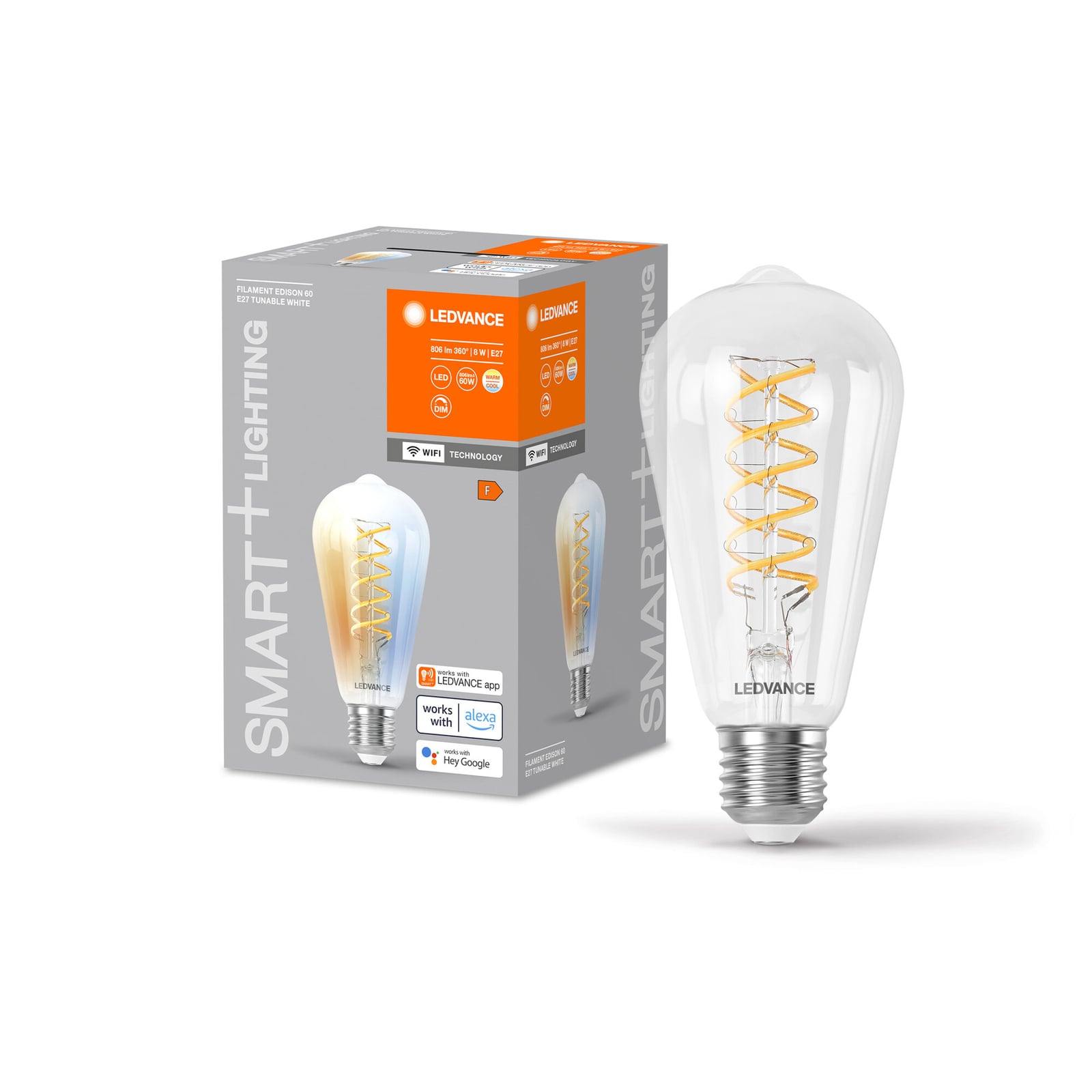 Smart WiFi LED-filamentpære Edison E27 8W CCT klar nærbilde av filament