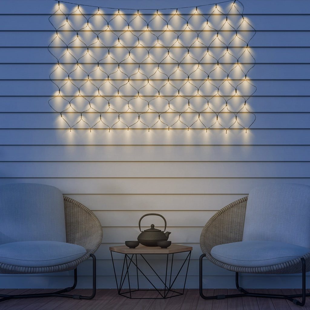 Solar LED lysgardin 110x90 cm 100 lys varmhvit IP44 forfra