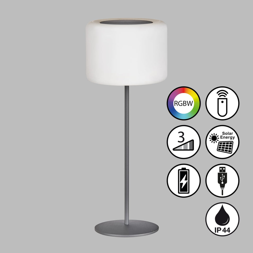 Solar LED oppladbar bordlampe Pino RGB fjernkontroll IP44 detalj