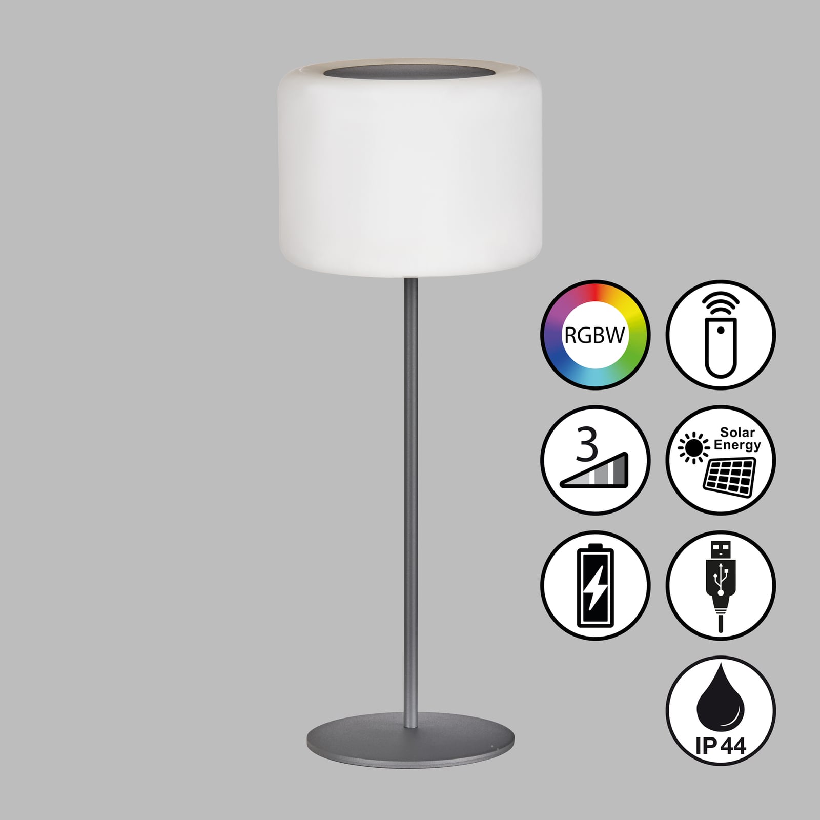 Solar LED oppladbar bordlampe Pino RGB fjernkontroll IP44 detalj