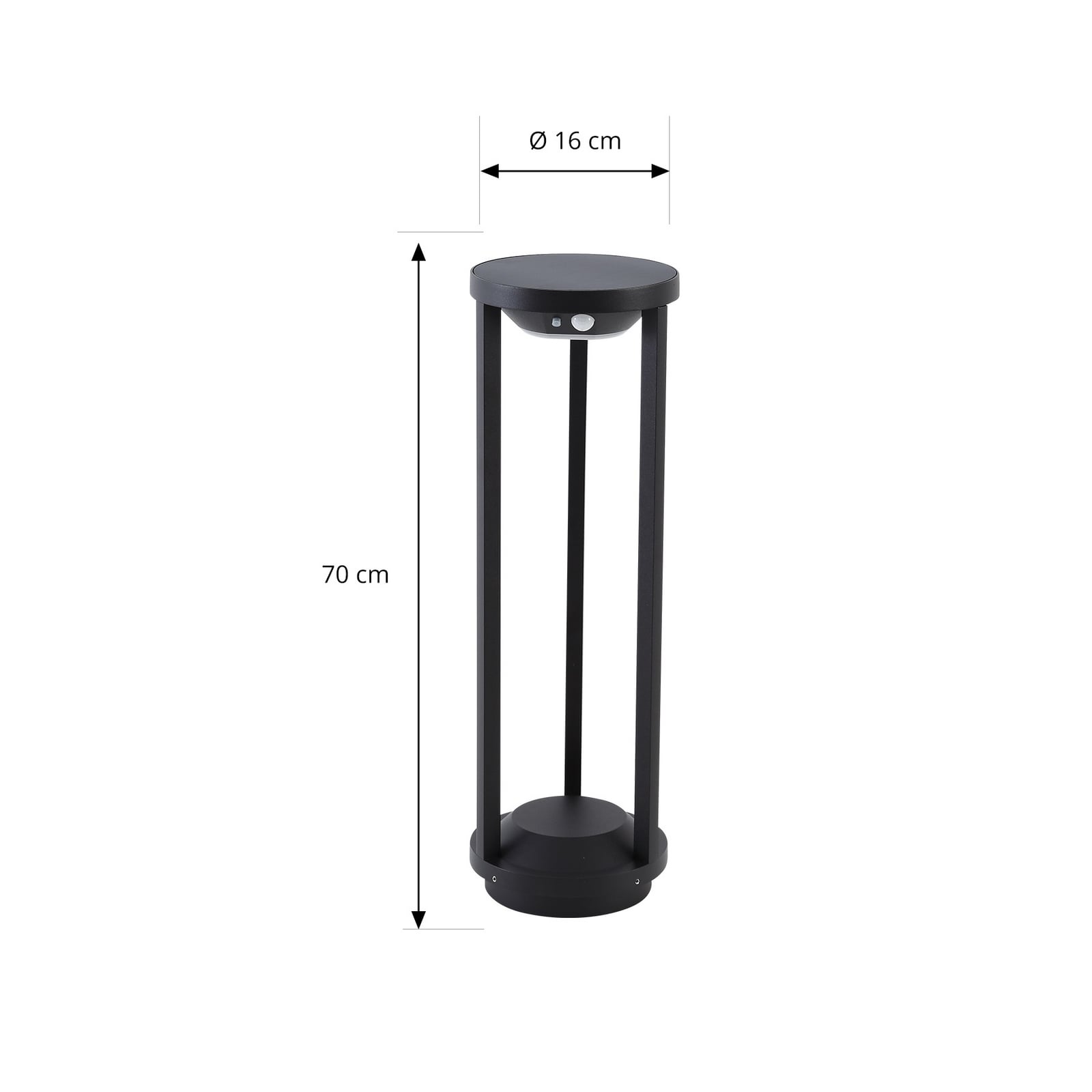 Solar LED sti-lampe Nilea med bevegelsessensor montert i hage svart
