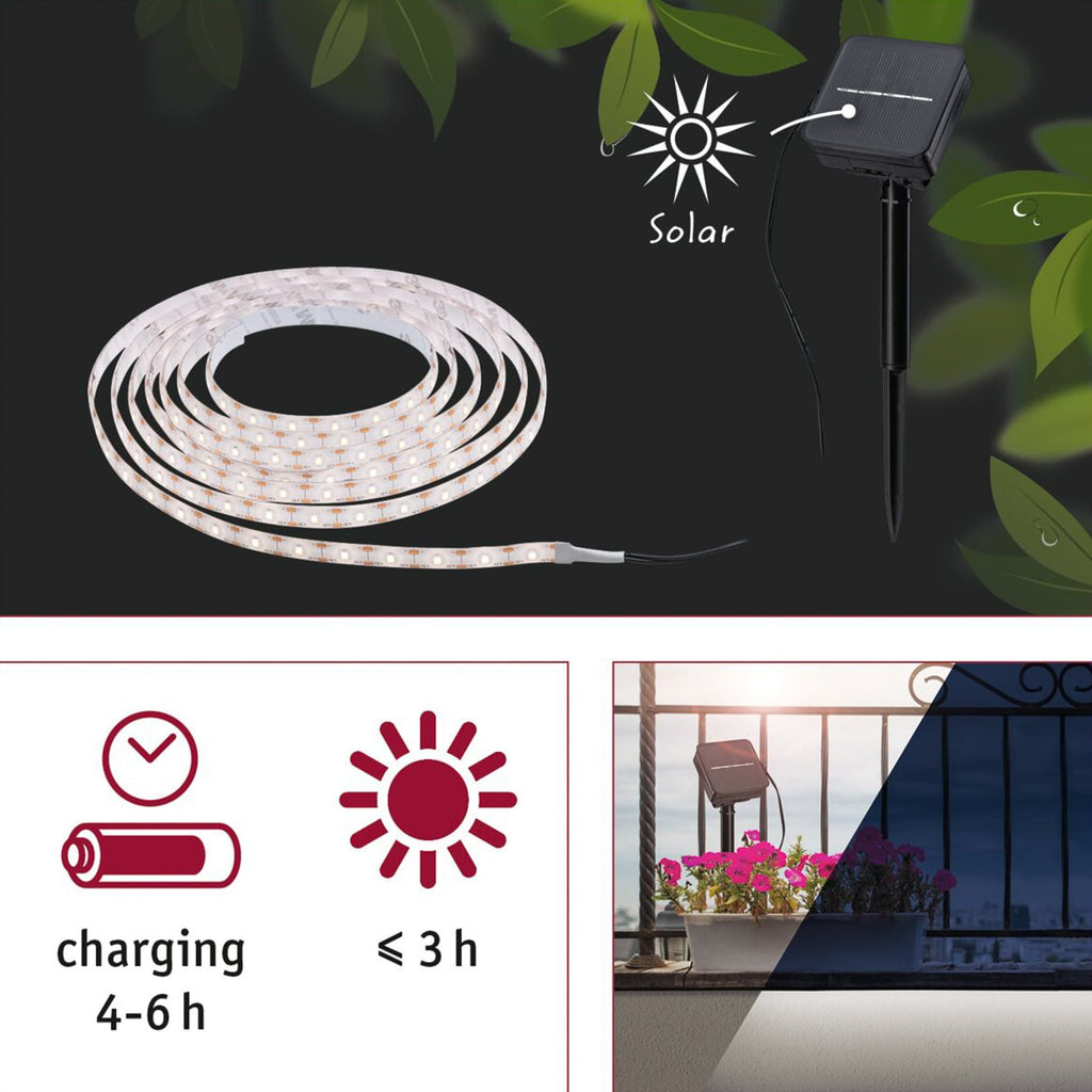 Solar LED-stripe 3 meter varmhvit 2700K IP44 Paulmann solarpanel