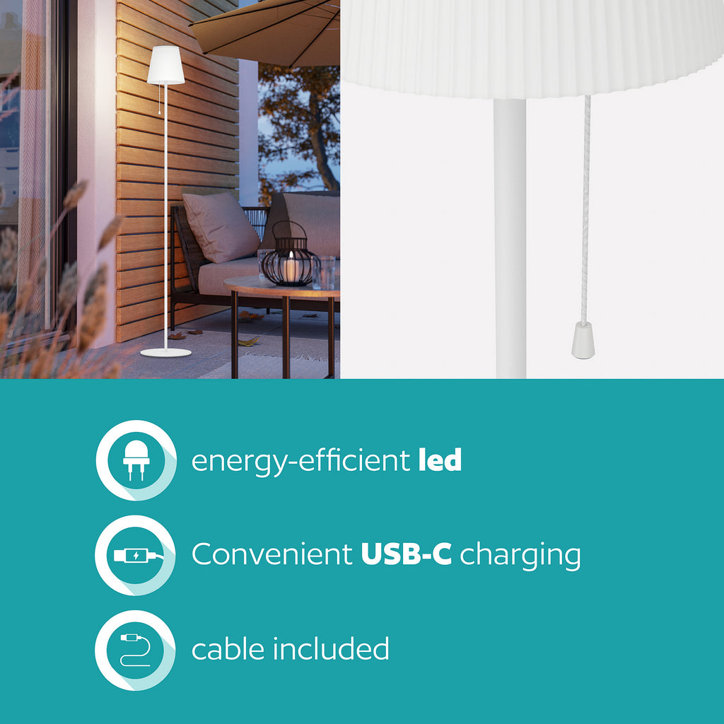 Solar LED-terrasselampe Scordiano-L hvit CCT IP44 med USB-ladeport