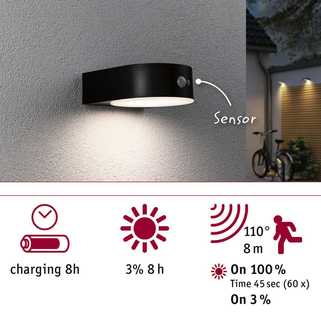 Solar LED utevegglampe Eileen med bevegelsessensor IP44 Paulmann i bruk