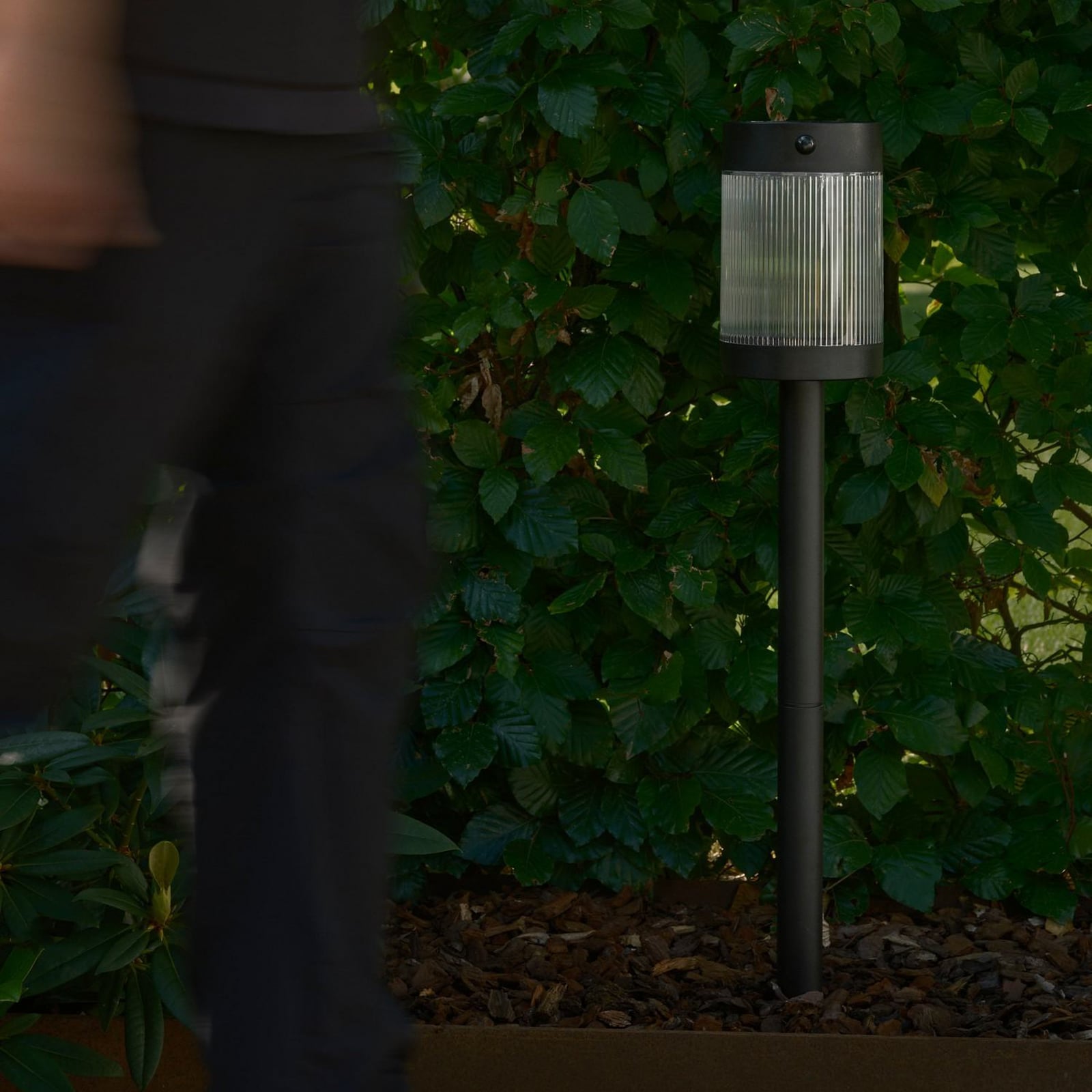 Detalj av bevegelsessensor på Solar sti-lampe Coupar svart IP44