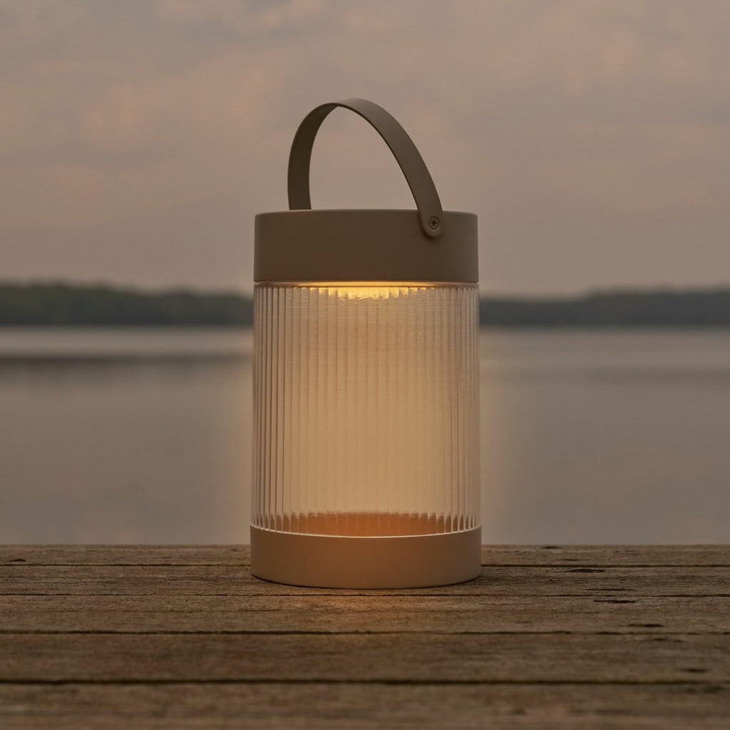 Solcelle-bordlampe Coupar sandfarget plast 22 cm forfra