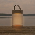 Solcelle-bordlampe Coupar sandfarget plast 22 cm forfra