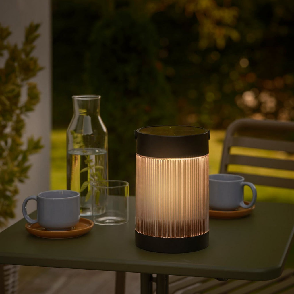 Solcelle bordlampe Coupar svart dimbar 22 cm bakside