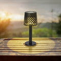 Solcelle bordlampe svart plast Ø9 cm IP44 varmhvit forfra