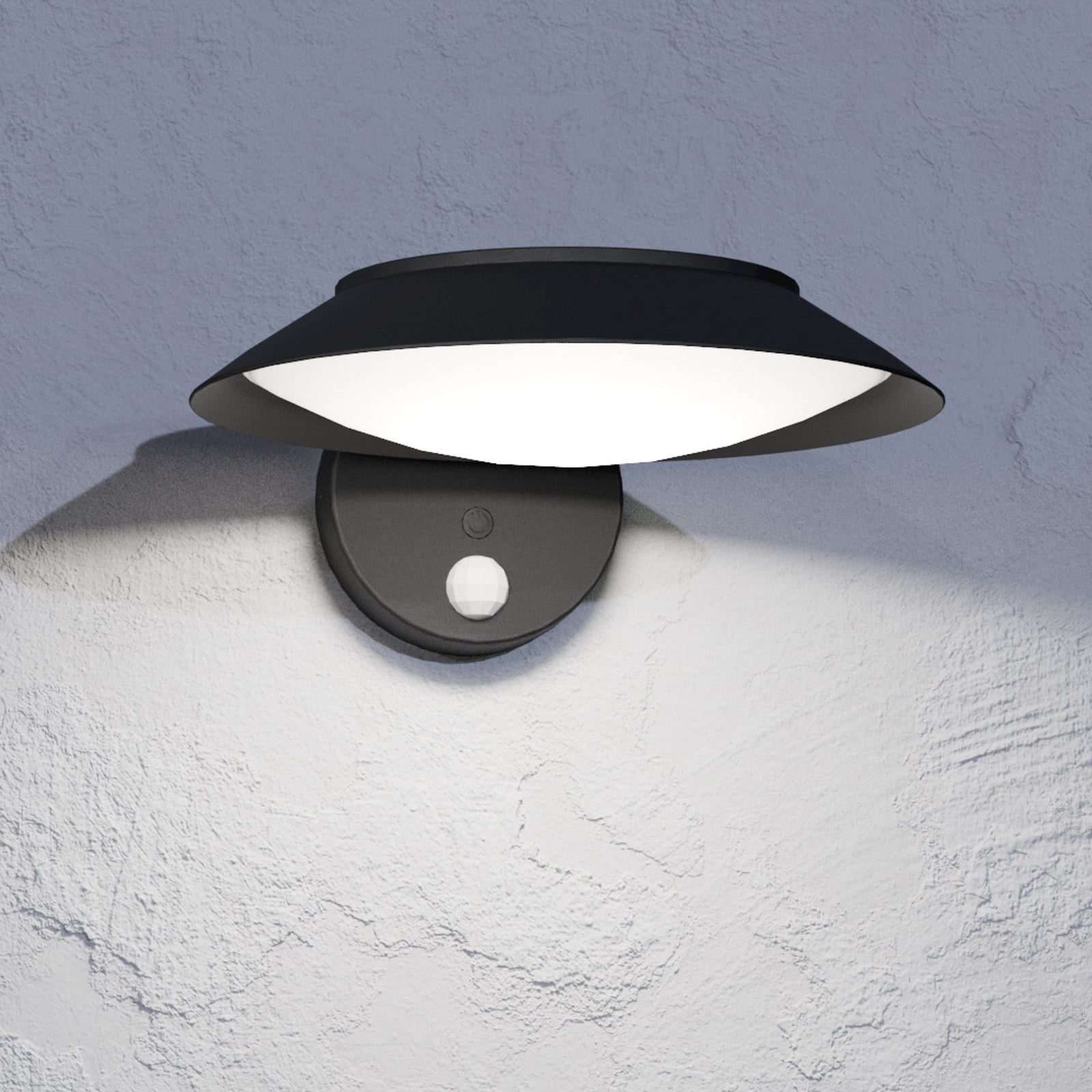 Solcelle LED utevegglampe Cerrisi med bevegelsessensor svart IP44 forfra