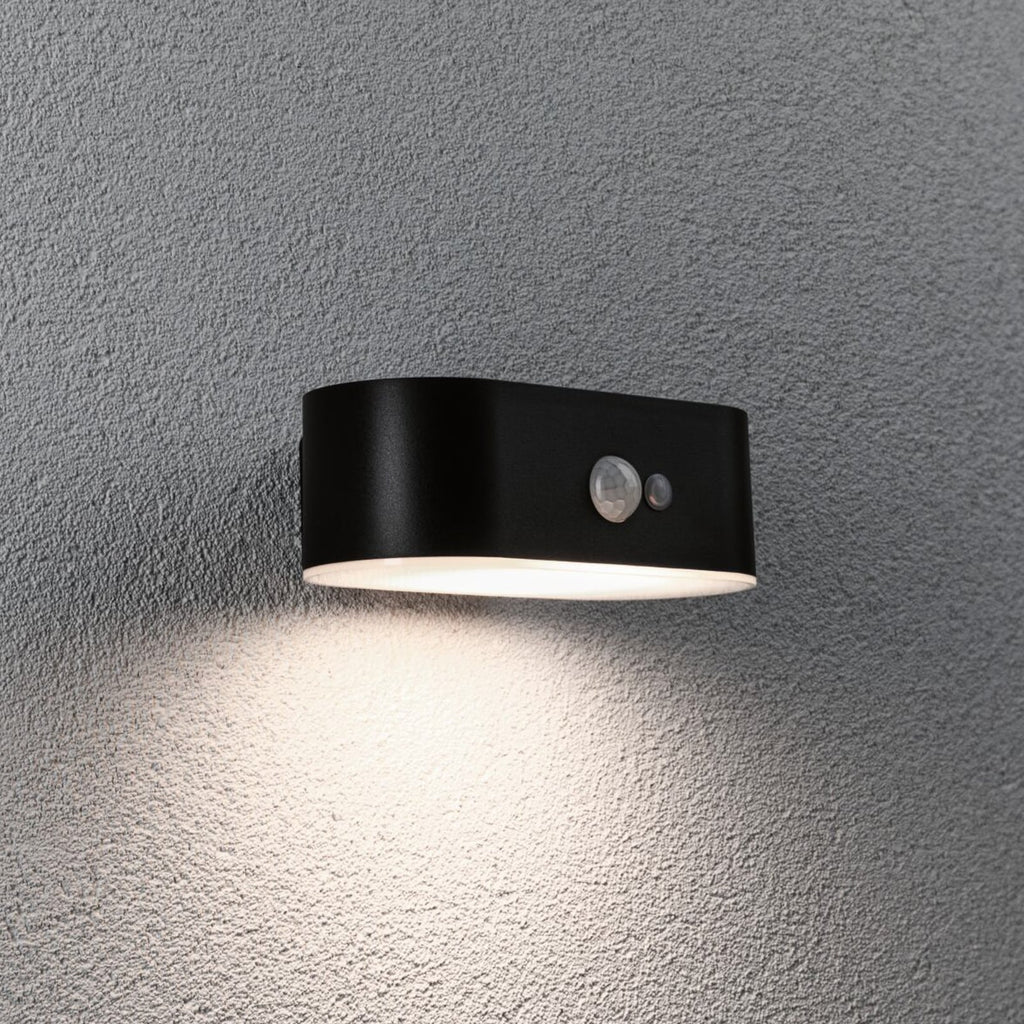 Solcelle utevegglampe Adya med bevegelsessensor svart IP44 fra Paulmann forfra