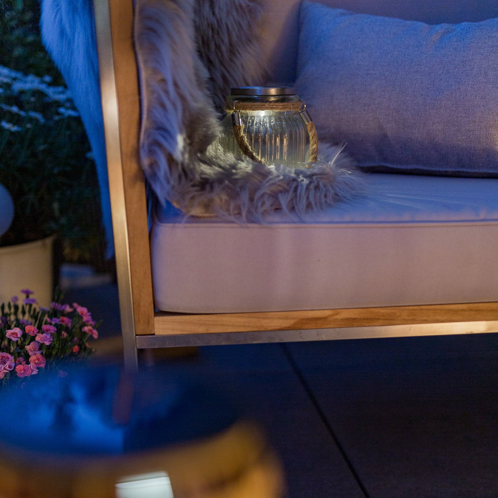 Solcellebordlampe Jar glass med skumringssensor IP44 bakside