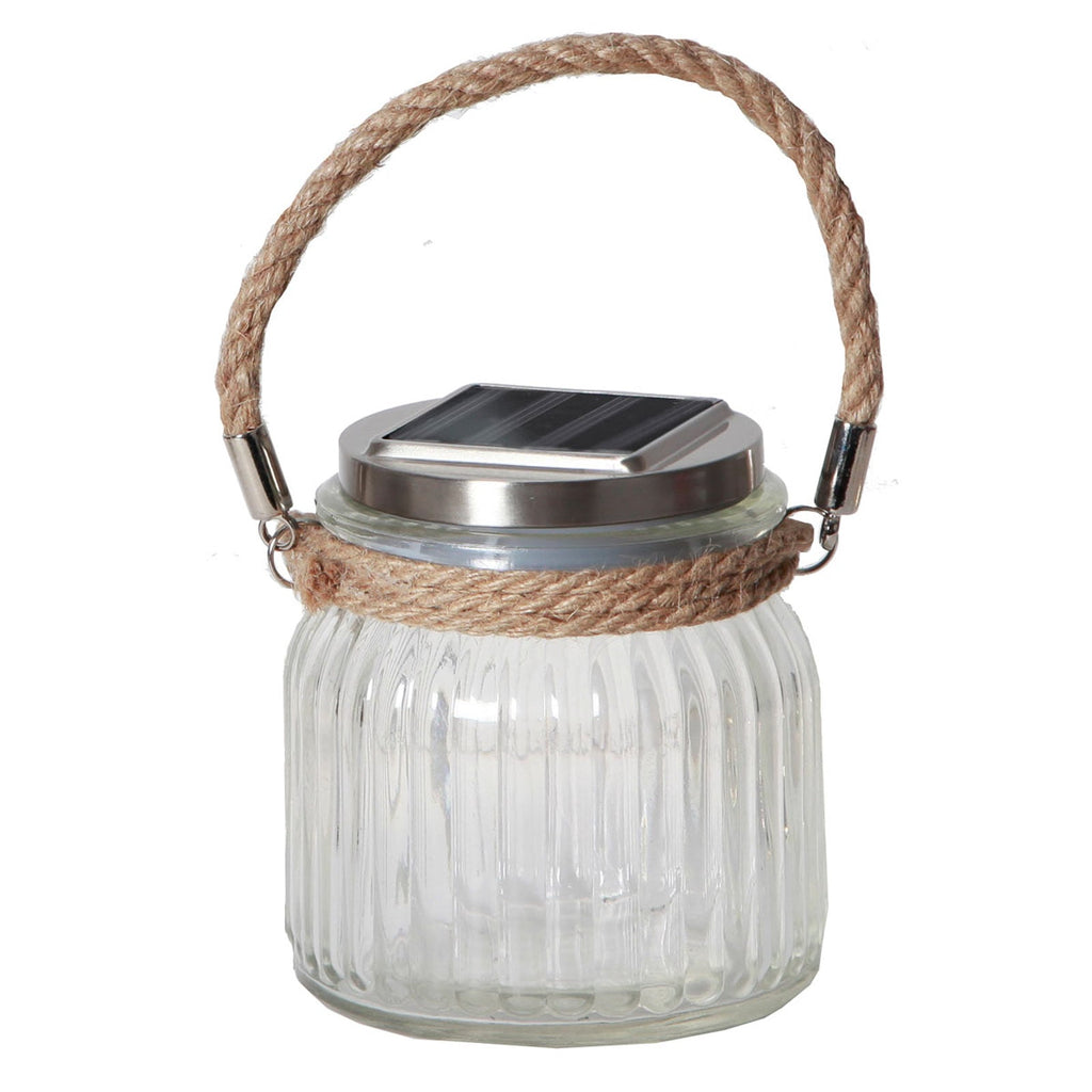 Detalj av solcellemodul på Solcellebordlampe Jar glass med skumringssensor IP44
