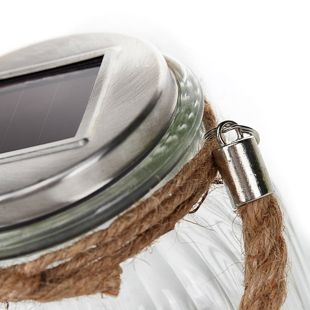 Solcellebordlampe Jar glass med skumringssensor IP44 montert utendørs