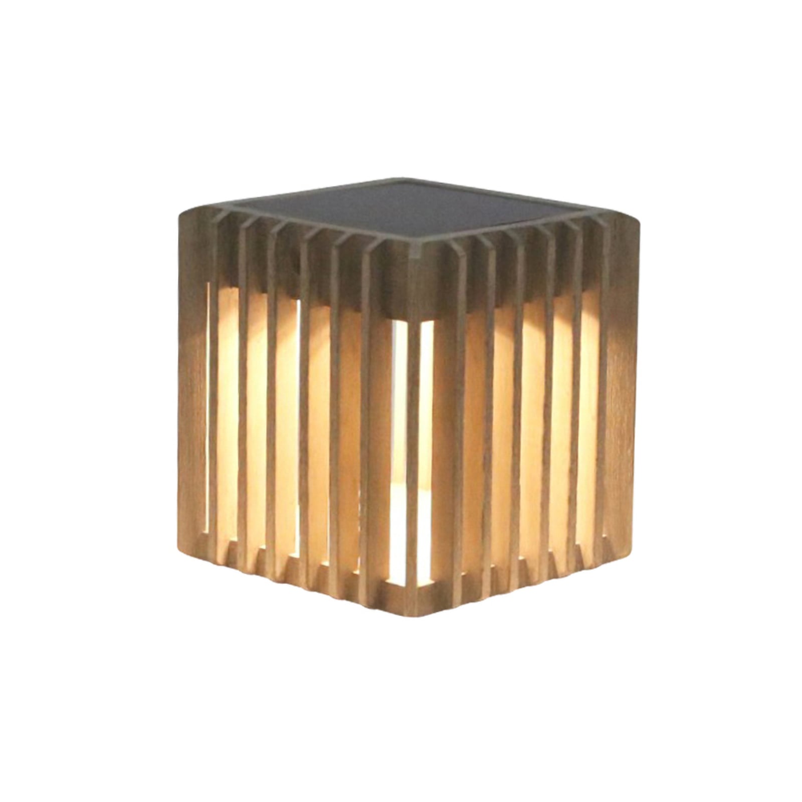Solcellebordlampe LED Verti dimbar teak 3000K IP66 lyser i mørket