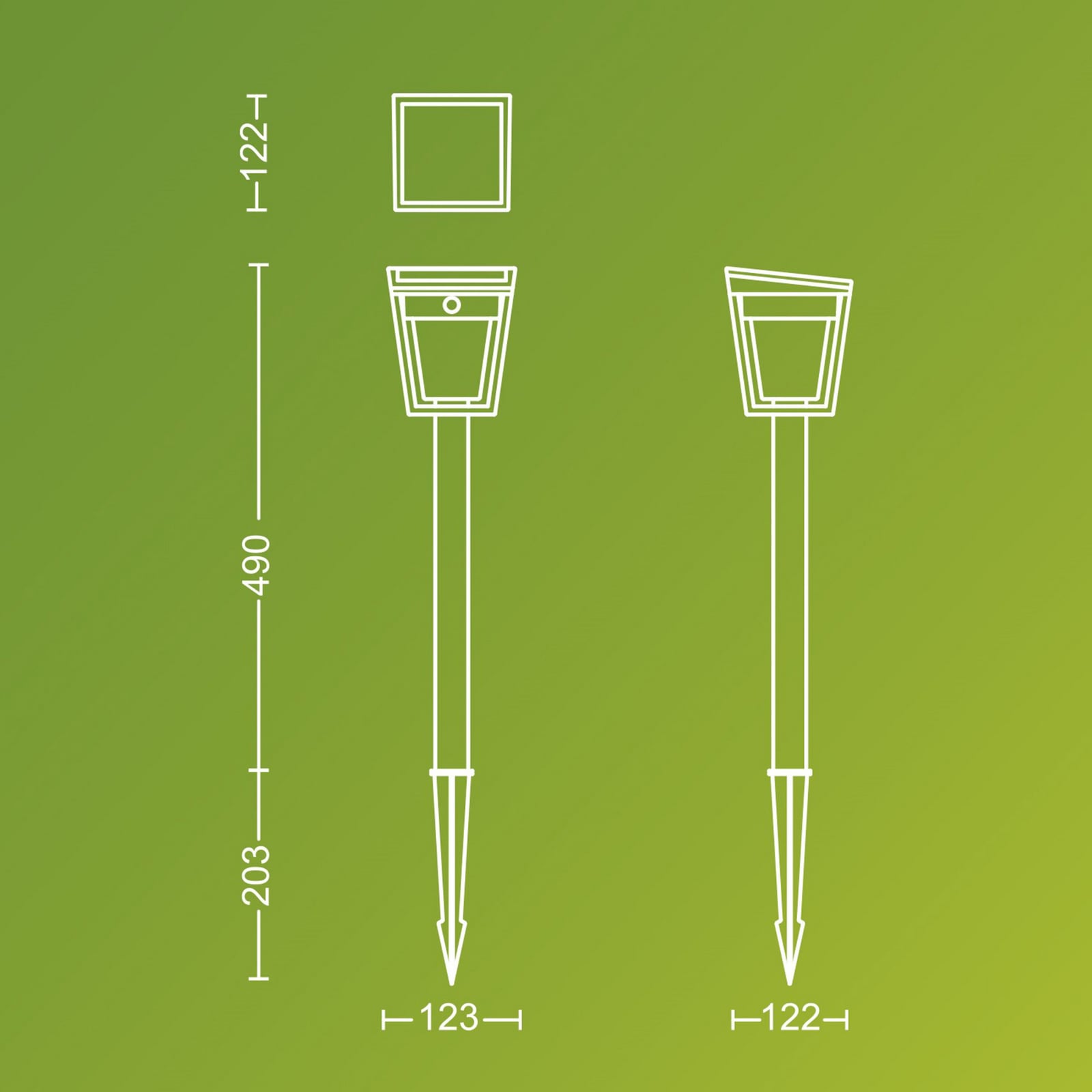 Solcelledrevet LED spydlampe Nissa med bevegelsessensor IP44 bakside