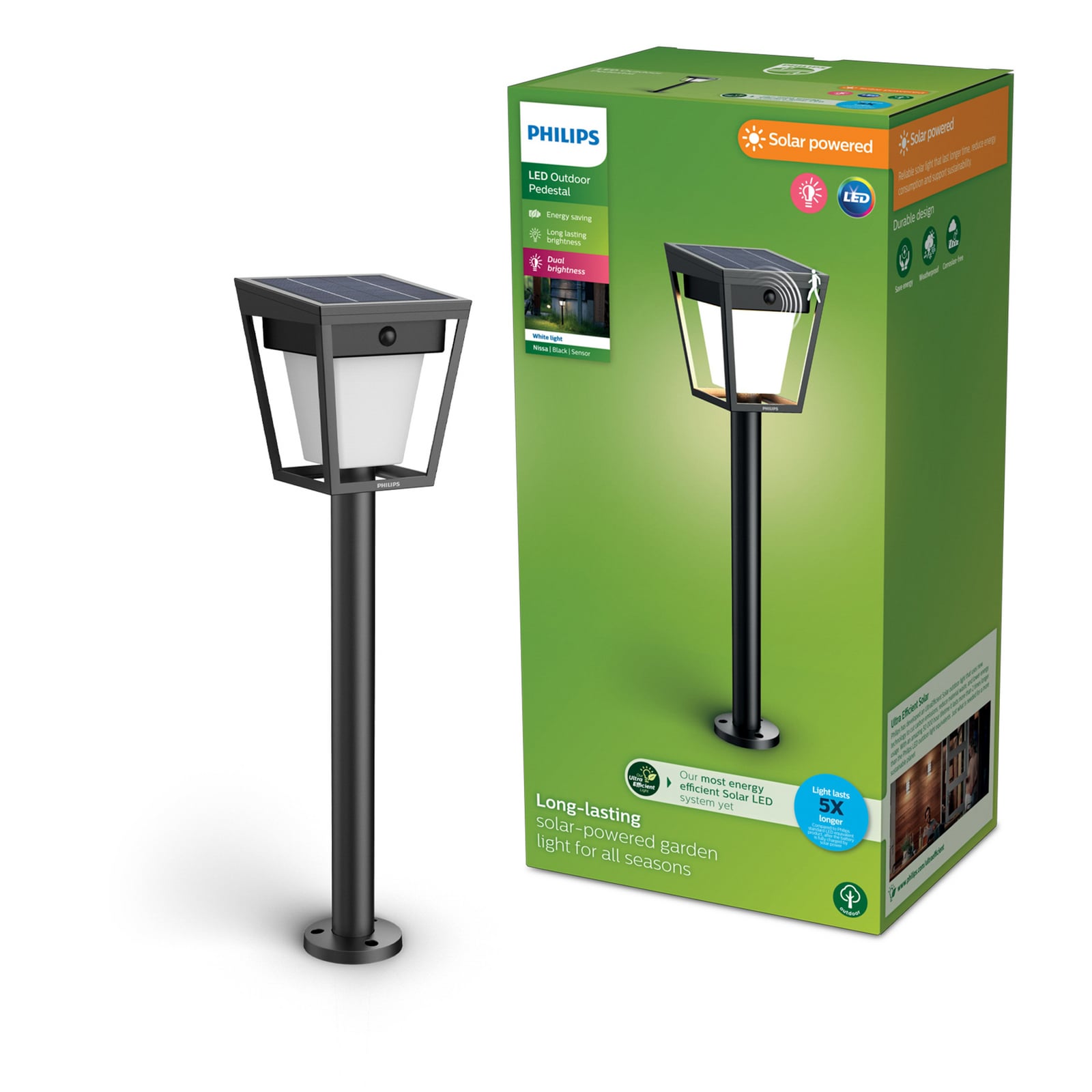 Solcelledrevet LED spydlampe Nissa med jordspyd detalj