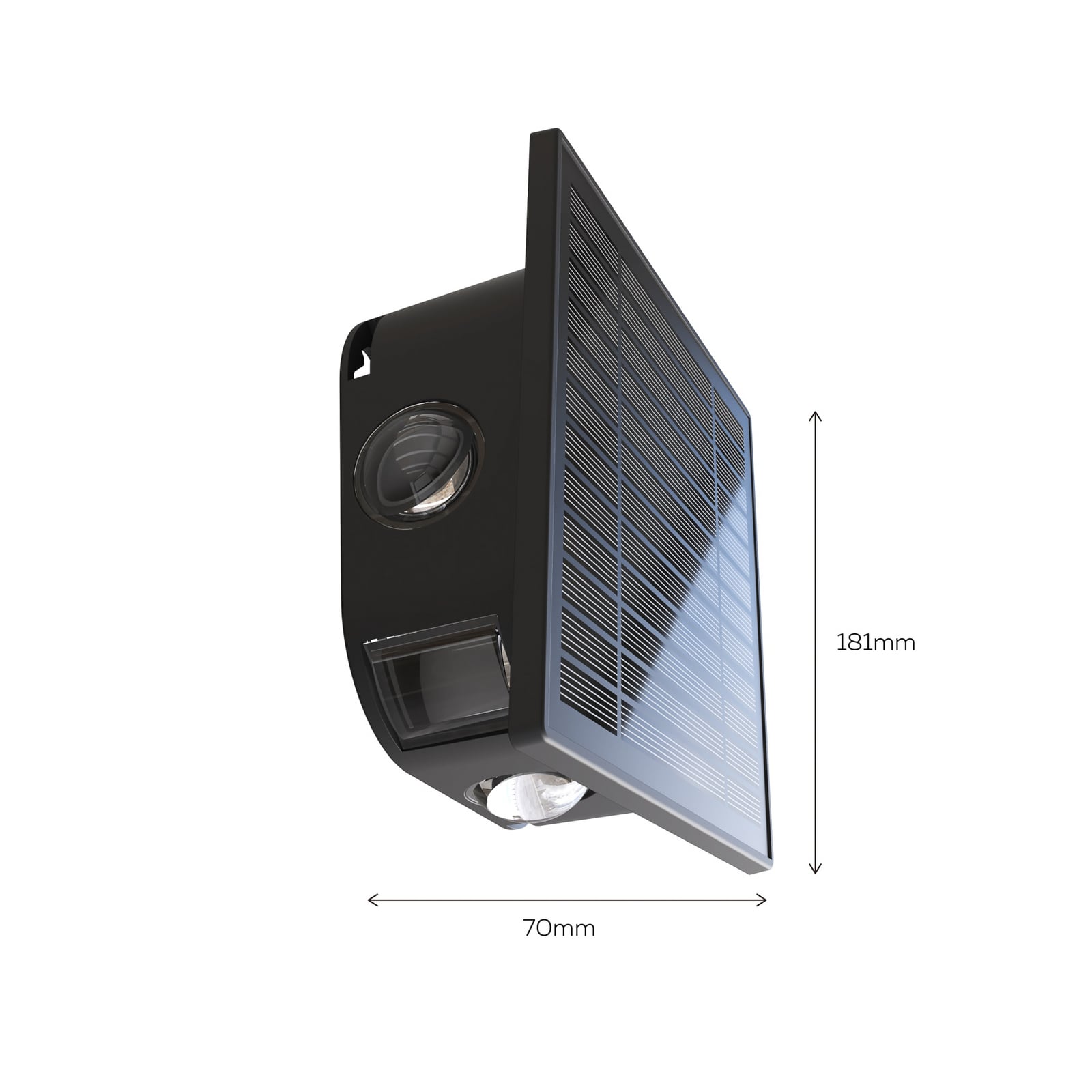 Nærbilde av solcellepanel på LED utevegglampe Altamura indirekte svart Calex